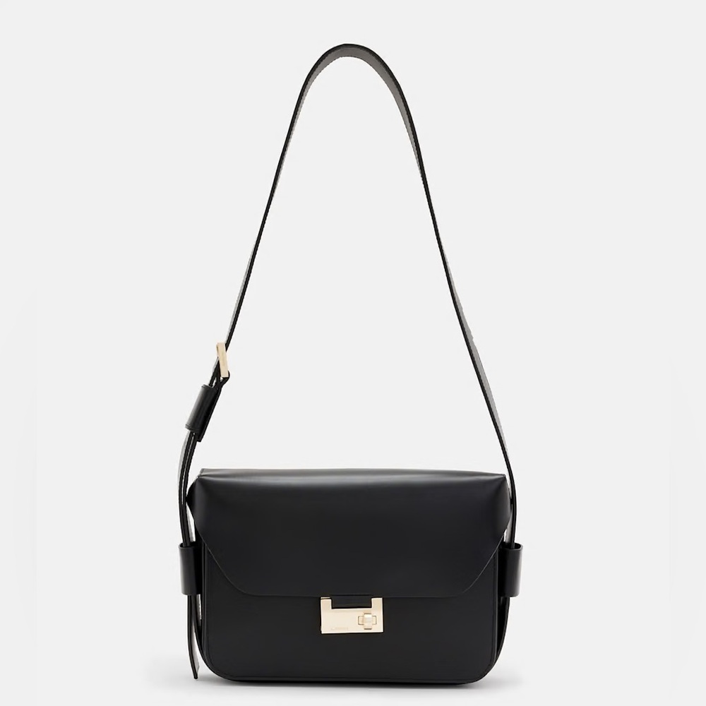 ALL SAINTS - Etienne Leather Shoulder Bag - Black with Gold Hardware